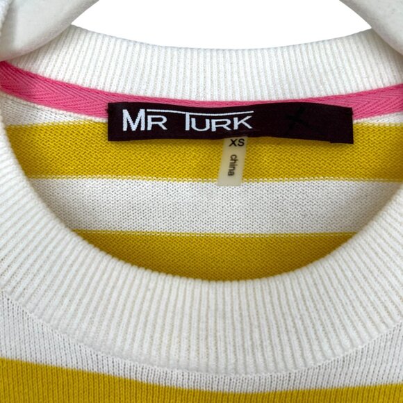 Mr Turk Mens Flamingo Stripe Sweater Yellow White Size XS - Picture 7 of 9
